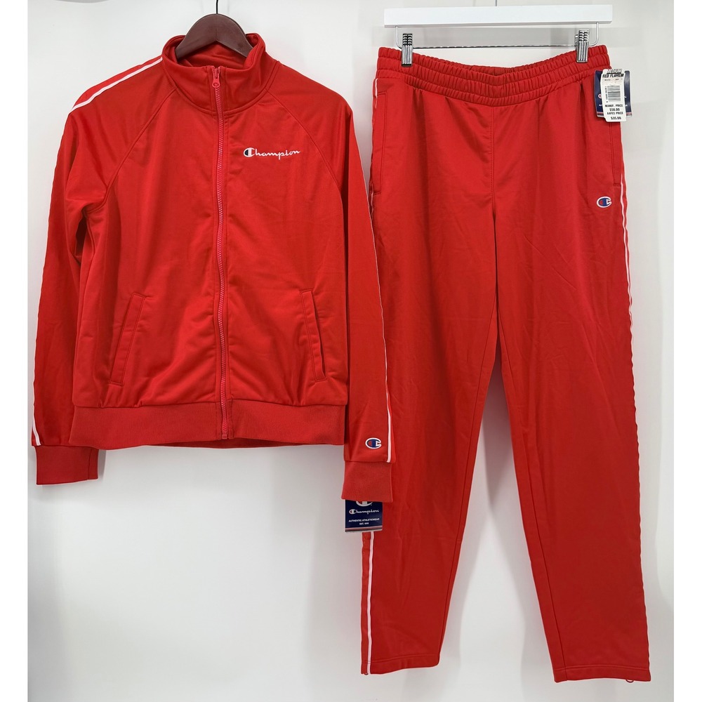 Champion M Womens Red Tracksuit Set Zip Jacket Track Pants NWT Retro Streetware